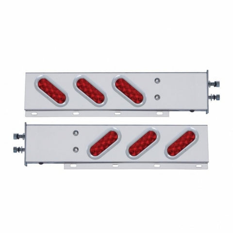 2-1/2" Bolt Pattern SS Spring Loaded Bar With 6 Oval 10 LED Lights & Bezel -Red LED & Lens (Pair)