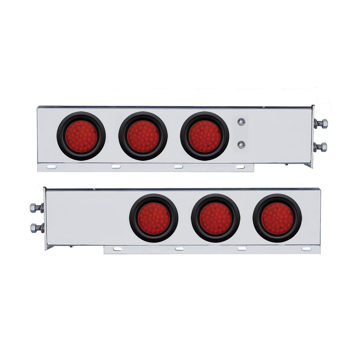 2" Bolt Pattern SS Spring Loaded Bar With 6X 36 LED 4" Lights -Red LED &amp; Lens (Pair)