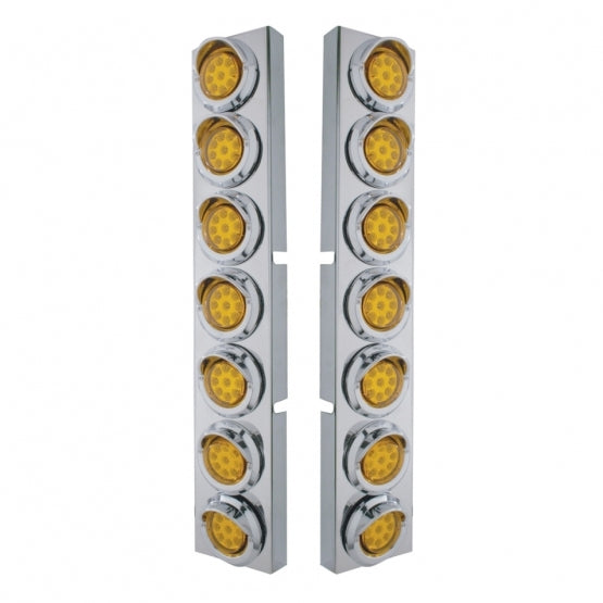 SS Front Air Cleaner Bracket With 14X 9 Amber LED 2" Reflector Lights &amp; Visors For KW Trucks-Amber Lens
