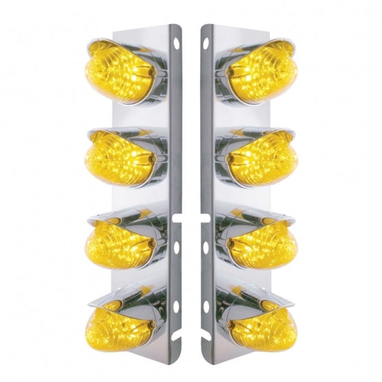SS Front Air Cleaner Bracket With 8X 19 LED Beehive Lights &amp; Visors For Peterbilt-Amber LED &amp; Lens