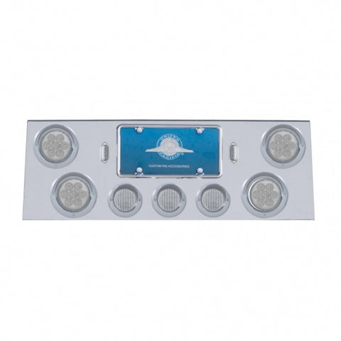 SS Rear Center Panel With 4X 7 LED 4" Reflector Light & 3X 13 LED 2-1/2" Light & Visor -Red LED/Clear Lens
