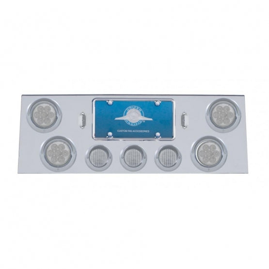 SS Rear Center Panel With 4X 7 LED 4" Reflector Light & 3X 13 LED 2-1/2" Light & Visor -Red LED/Clear Lens
