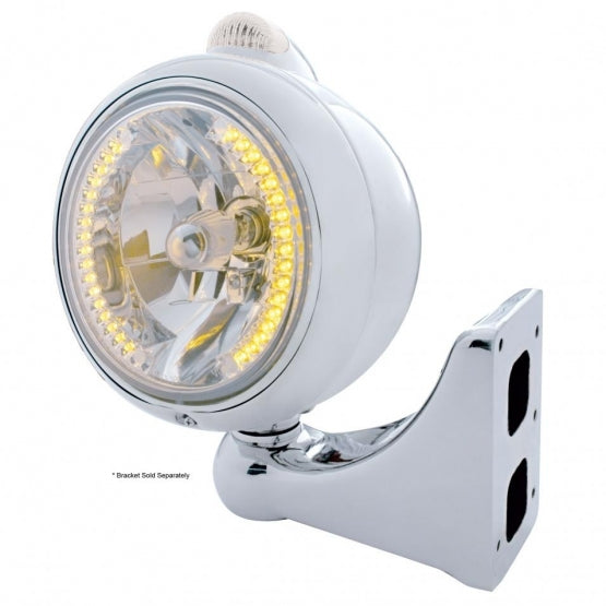 Stainless Steel Guide 682-C Headlight H4 With 34 Amber LED &amp; LED Signal - Clear Lens