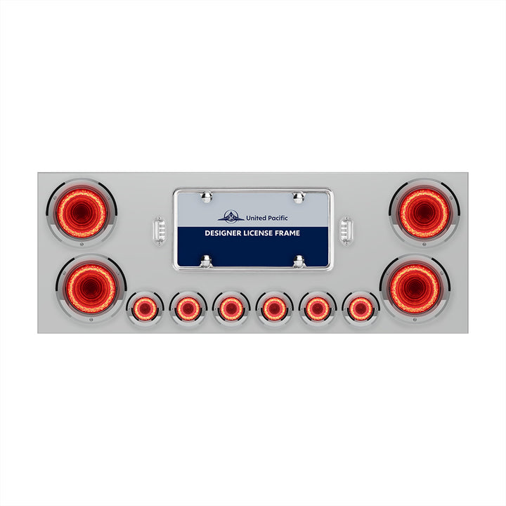 SS Rear Center Panel With Four 23 LED 4" Lights &amp; Six 9 LED 2" Mirage Lights &amp; Bezels - Red LED/Clear Lens