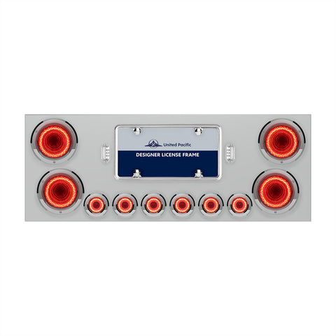 SS Rear Center Panel With Four 23 LED 4" Lights & Six 9 LED 2" Mirage Lights & Bezels - Red LED/Clear Lens