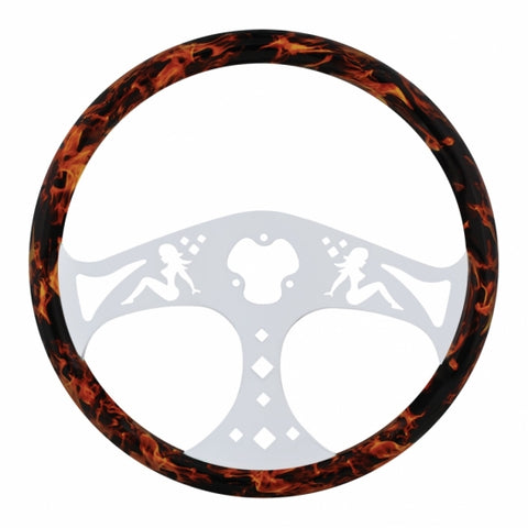 18" Flame Steering Wheel With Hydro-dip Finish Wood - Lady