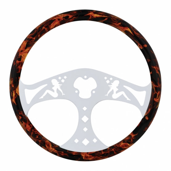 18" Flame Steering Wheel With Hydro-dip Finish Wood - Lady