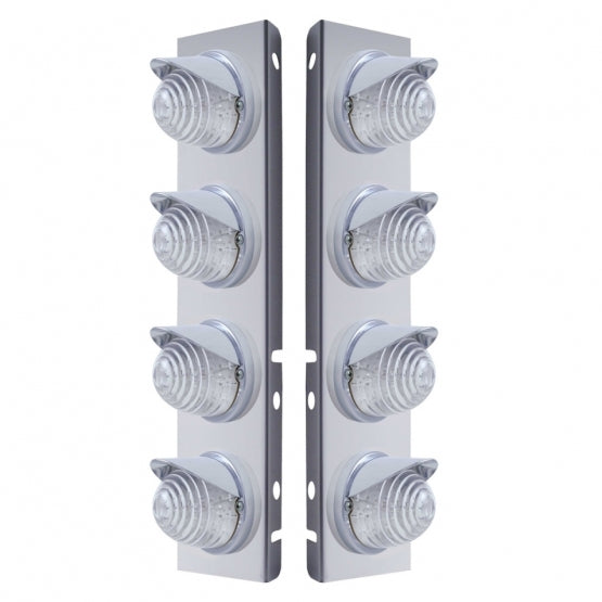 SS Front Air Cleaner Bracket With 8X 17 LED Beehive Lights &amp; Visors For Peterbilt -Amber LED/Clear Lens