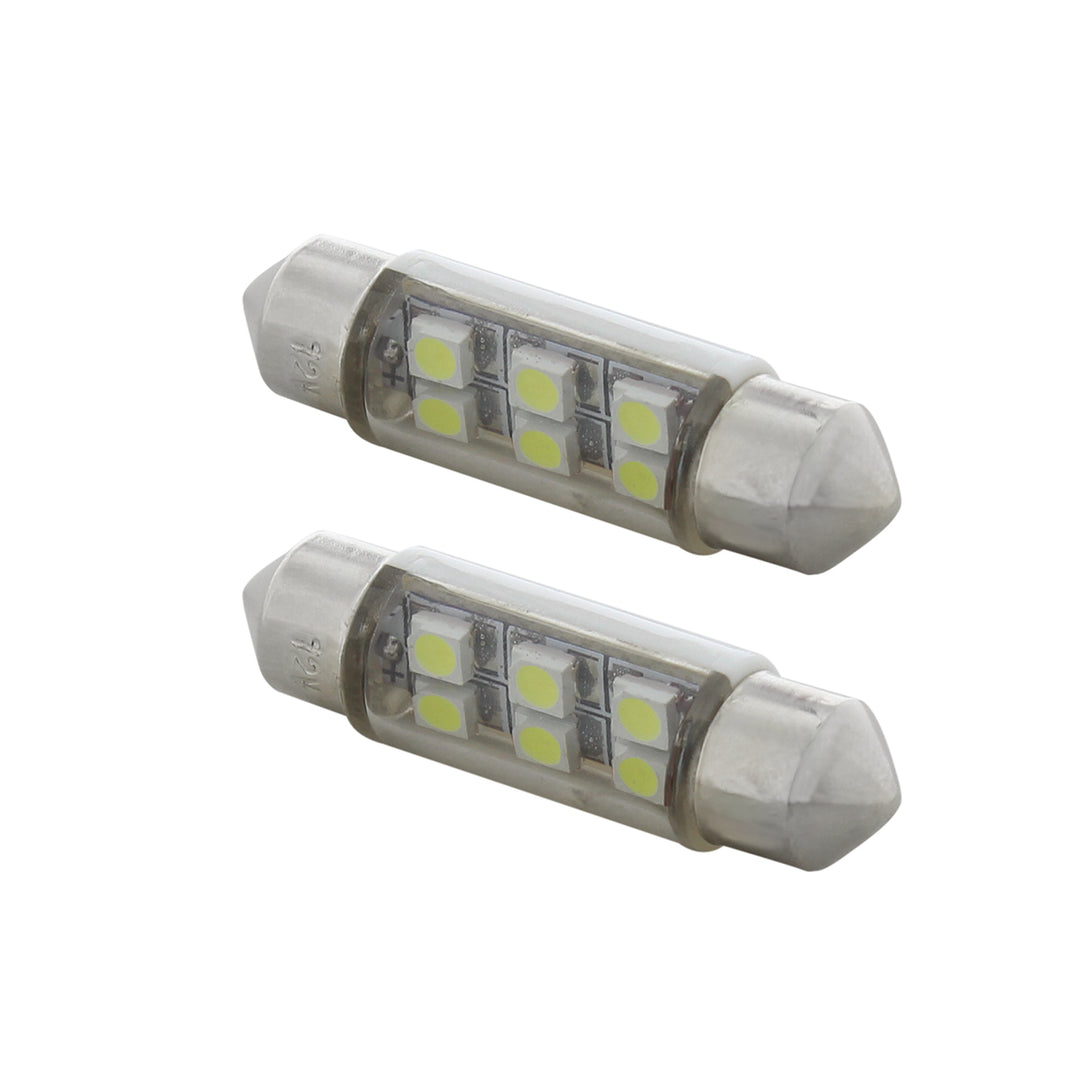 6 SMD High Power Micro LED 6418/6461-36mm Dome Light Bulb - White (2-Pack)