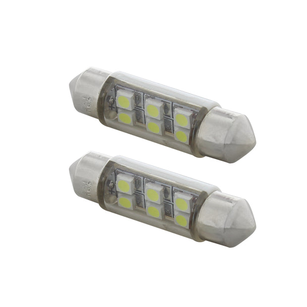 6 SMD High Power Micro LED 6418/6461-36mm Dome Light Bulb - White (2-Pack)