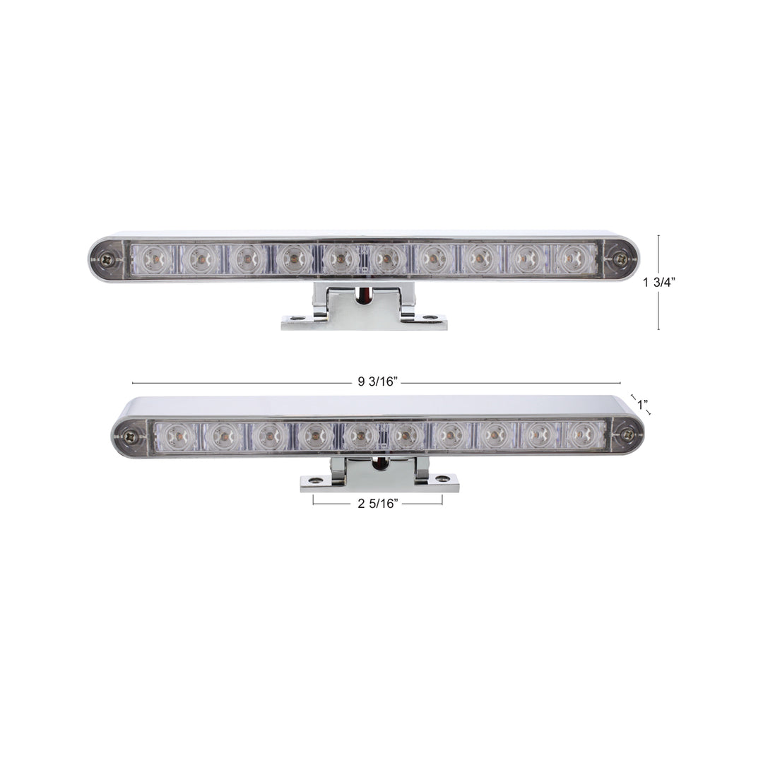Chrome 10 LED Light Bar With 180 Degree Swivel Base - Dual Function Amber LED/Clear Lens