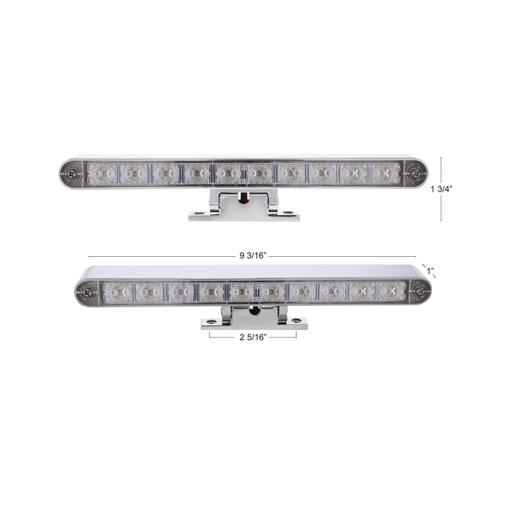Chrome 10 LED Light Bar With 180 Degree Swivel Base - Dual Function Amber LED/Clear Lens