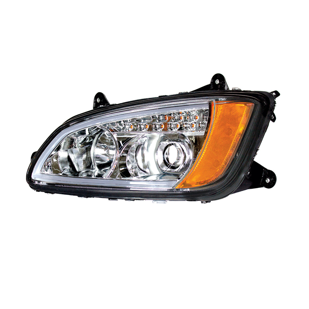 Chrome Projection Headlight With LED Turn Signal &amp; Position Light For 2008-2017 Kenworth T660 - Driver