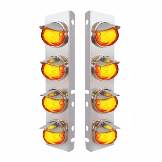 SS Front Air Cleaner Bracket With 8X 9 Amber LED Watermelon GloLight &amp; Visors For Peterbilt-Amber Lens