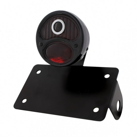 Black 1928 DUO Lamp &amp; Blue Dot Style Tail Light Assembly With Horizontal Mounting Bracket For Motorcycle