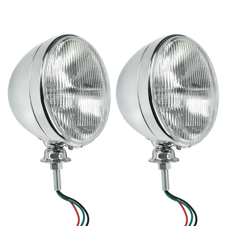 7" Chrome Dietz Style Headlight With 12 Volt Flat H4 Halogen Bulb (Pair)