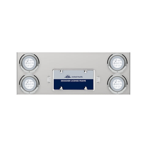 33-3/4" Stainless Rear Center Panel With Four 21 LED 4" GloLight & Bezels - Red LED/Clear Lens