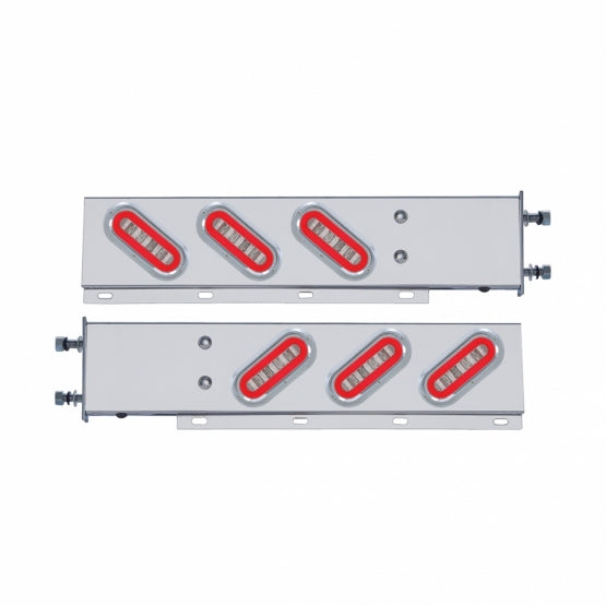 3-3/4" Bolt Pattern SS Spring Loaded Bar With 6X 22 Red LED 6" Oval GloLight &amp; Visor -Clear Lens (Pair)