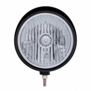 Black "Billet" Style Groove Headlight With Visor Crystal H4 Bulb