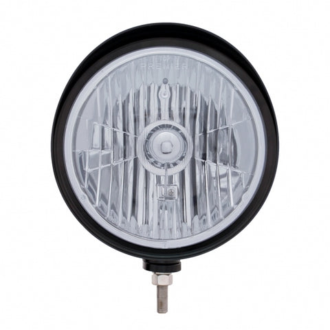 Black "Billet" Style Groove Headlight With Visor Crystal H4 Bulb