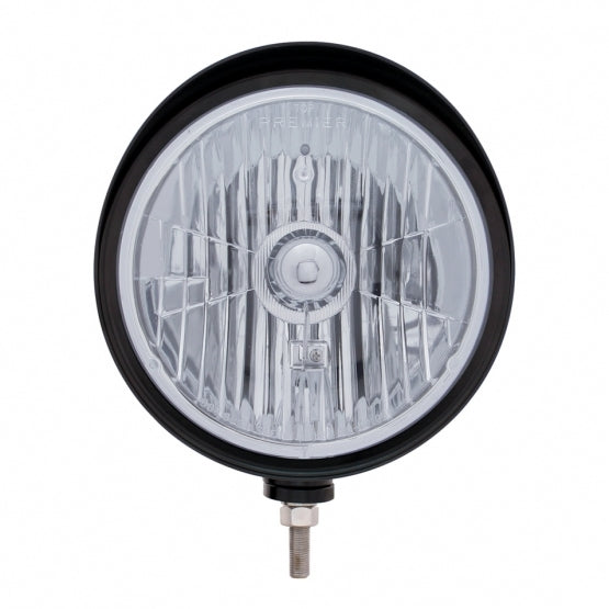 Black "Billet" Style Groove Headlight With Visor Crystal H4 Bulb