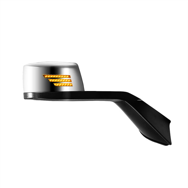 Chrome Hood Mirror Assembly With Sequential LED Turn Signal For 2018-2024 Volvo VNL - Passenger