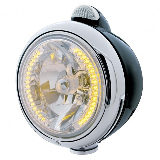 Black Guide 682-C Headlight H4 With 34 Amber LED &amp; LED Signal - Clear Lens