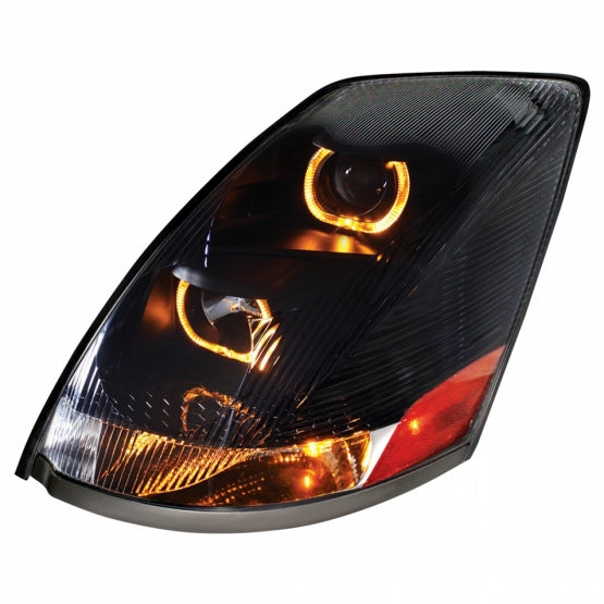 Blackout Projection Headlight With Amber LED Light Bar For 2003-2017 Volvo VN/VNL - Driver