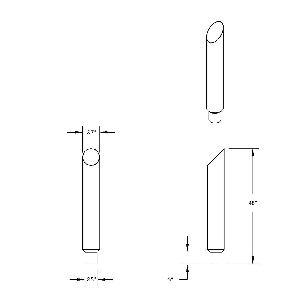7" Mitred Reduce To 5" O.D. Bottom Exhaust - 48" L