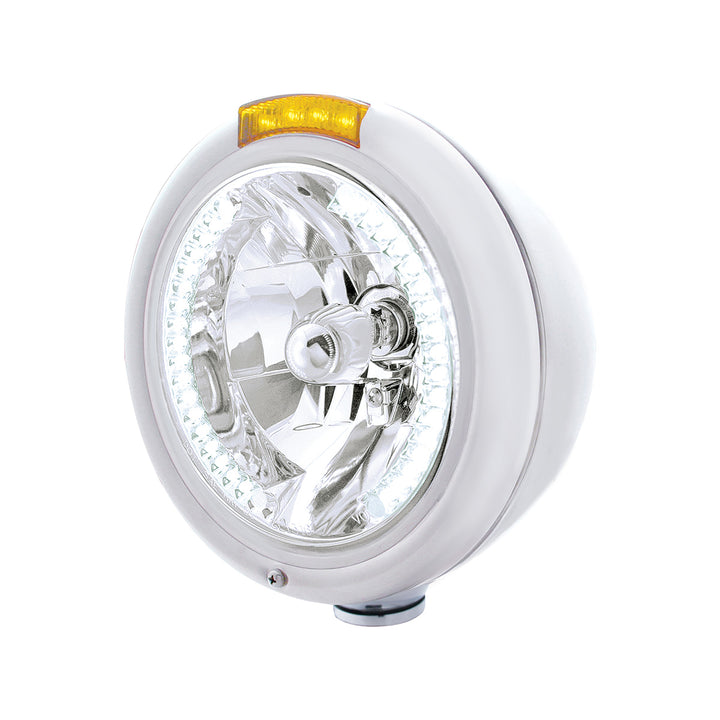 Chrome Classic Headlight H4 With 34 White LED &amp; Dual Mode LED Signal - Amber Lens