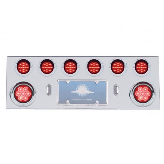 SS Rear Center Panel With 2X 7 LED 4" Reflector Light &amp; 6X 13 LED 2-1/2" Light &amp; Visor -Red LED &amp; Lens