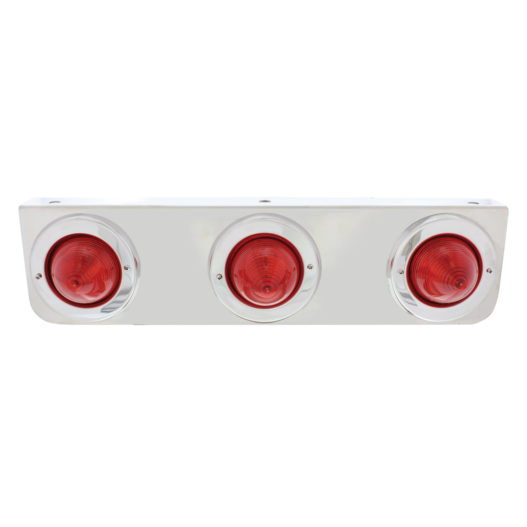 Stainless Steel Bracket With 3 Red Beehive Clearance Lights &amp; Bezels