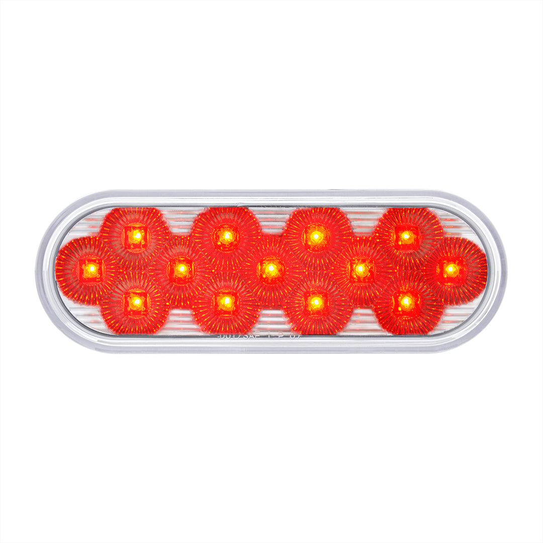 13 LED 6" Oval Double Fury Light (Stop, Turn &amp; Tail) With Warning Light - Red &amp; Amber LED/Clear Lens