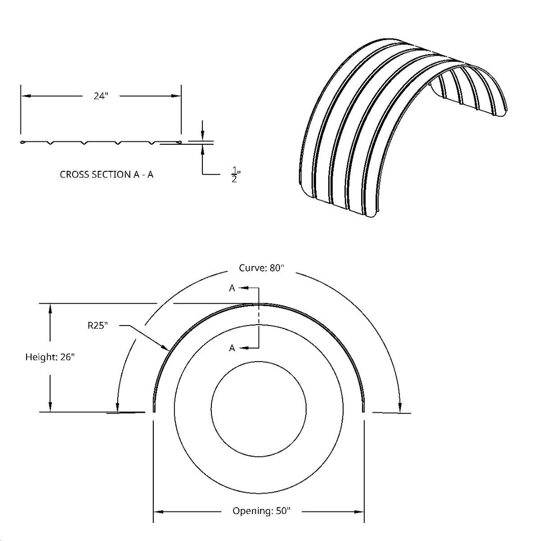 80" 430 Stainless Steel (18ga) Single Axle Fender - SR Series  (Pair)