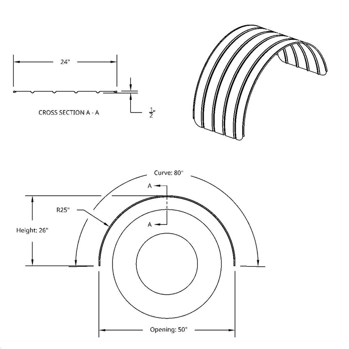 80" 430 Stainless Steel (18ga) Single Axle Fender - SR Series  (Pair)