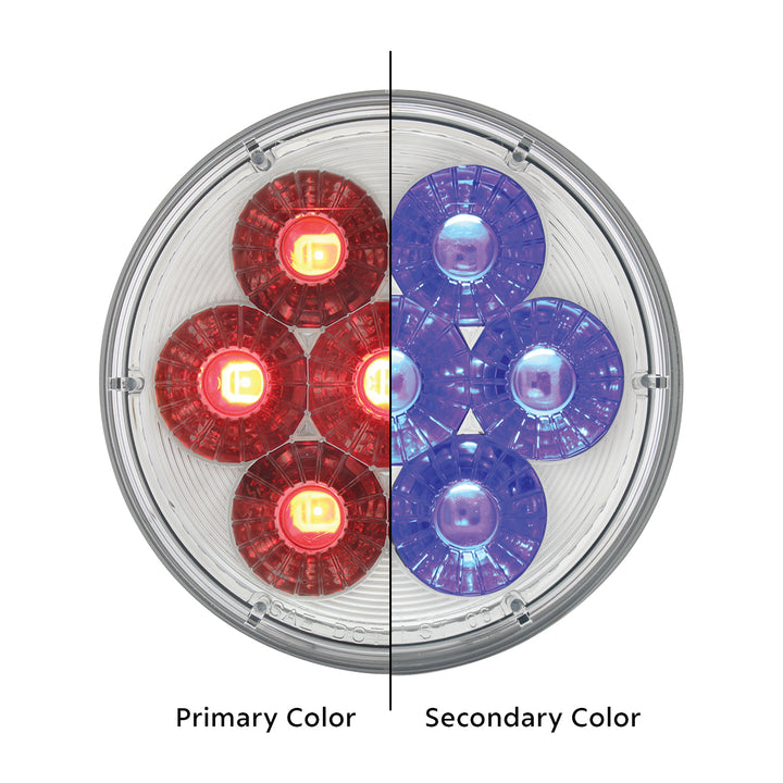 14 LED 4" Round Double Fury Light (Stop, Turn &amp; Tail) - Red &amp; Blue LED/Clear Lens