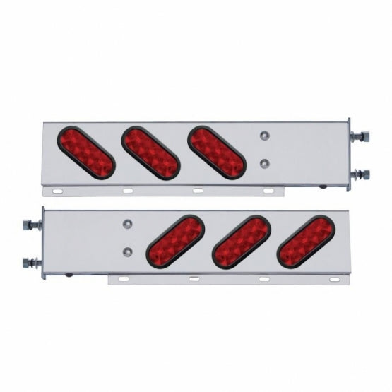 3-3/4" Bolt Pattern SS Spring Loaded Bar With 6 Oval 10 LED Lights -Red LED &amp; Lens (Pair)