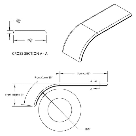 80" 430 Stainless Steel (16ga) Smooth Half Fender - SE Series (Pair)