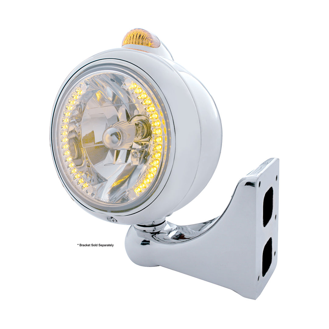 Chrome Guide 682-C Headlight H4 With Amber LED &amp; Dual Mode LED Signal - Amber Lens
