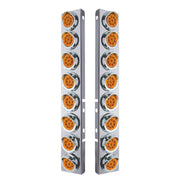 SS Front Air Cleaner Bracket With 16X 9 LED 2" Reflector Lights & Visors For Peterbilt -Amber LED & Lens