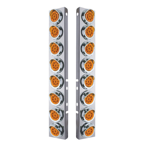 SS Front Air Cleaner Bracket With 16X 9 LED 2" Reflector Lights & Visors For Peterbilt -Amber LED & Lens