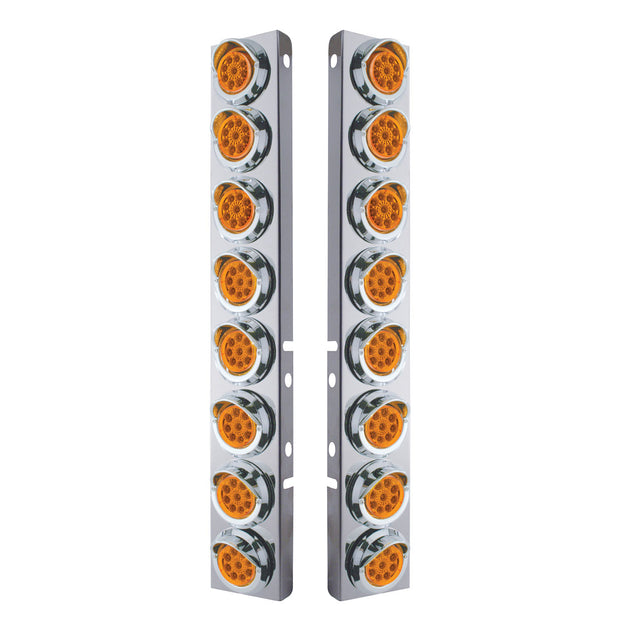 SS Front Air Cleaner Bracket With 16X 9 LED 2" Reflector Lights & Visors For Peterbilt -Amber LED & Lens