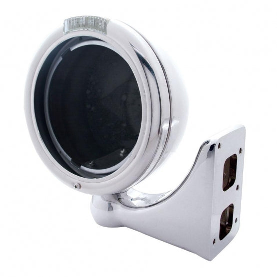 Chrome Classic Headlight No Bulb With LED Turn Signal - Amber LED/Clear Lens
