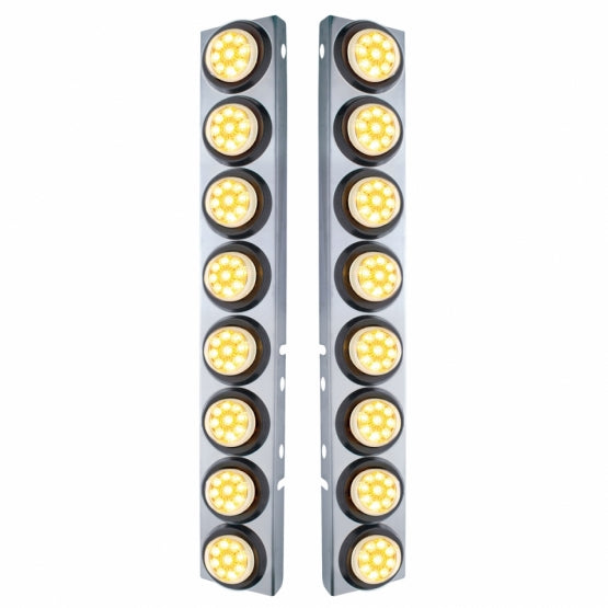 SS Front Air Cleaner Bracket With 16X 9 LED 2" Reflector Lights For Peterbilt-Amber LED/Clear Lens