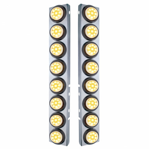 SS Front Air Cleaner Bracket With 16X 9 LED 2" Reflector Lights For Peterbilt-Amber LED/Clear Lens