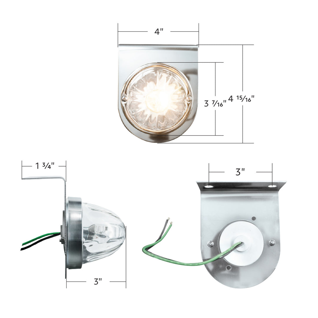 Glass Watermelon Light With Stainless Steel Light Bracket Kit-Clear Lens