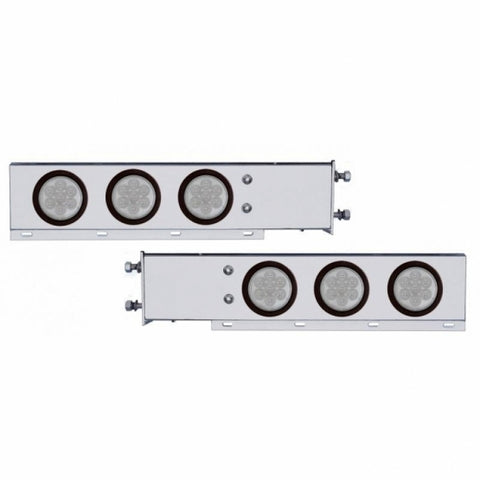 3-3/4" Bolt Pattern Deluxe SS Spring Loaded Bar W/6X 7 Red LED 4" Reflector Light -Clear Lens (Pair)