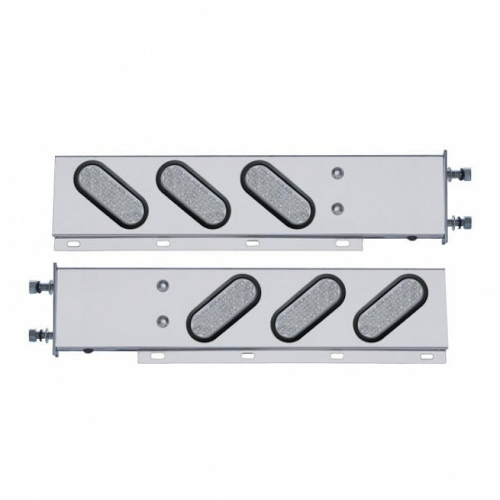 3-3/4" Bolt Pattern SS Spring Loaded Bar With 6" Oval 19 LED Lights -Red LED/Clear Lens (Pair)