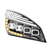 Chrome Quad-LED Headlight With LED DRL & Seq. Signal For 2018-2024 Freightliner Cascadia - Passenger