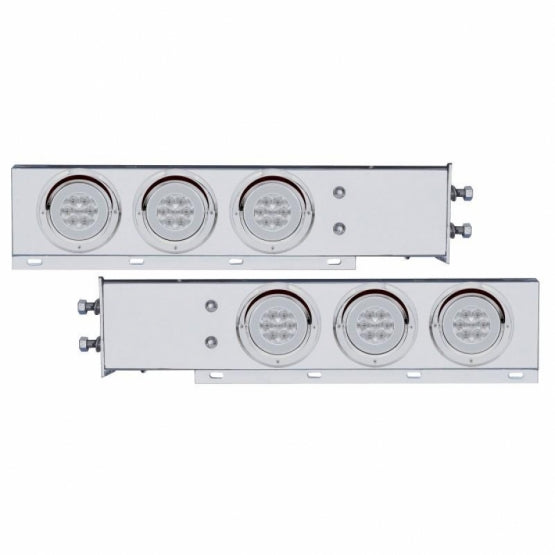 2-1/2" Bolt Pattern SS Spring Loaded Bar With 6X 21 LED 4" GloLight &amp; Visors -Red LED/Clear Lens (Pair)